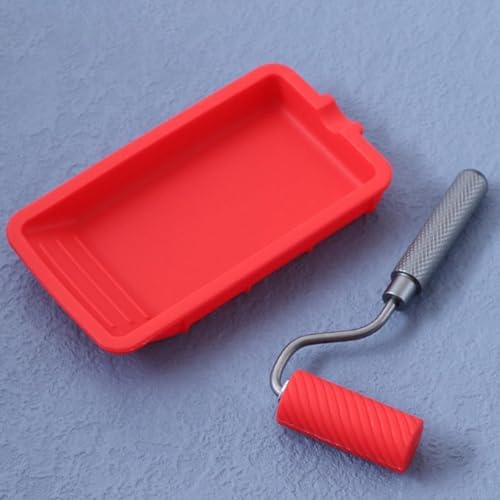 Silicone Roller with Silicone Tray, Rubber Glue Kit, Reusable Professional Paint Kit Suitable for Artistic Crafts, Woodworking, Adhesive and Larger Glue Up Projects (Red)