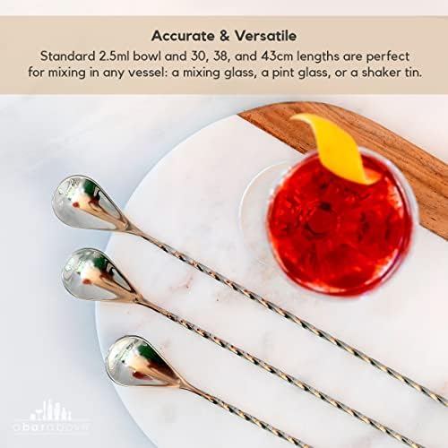 A Bar Above Bar Spoon Set of 3 in 12, 15, and 17 Inch, Spiral Handle