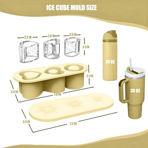 Ice Cube Trays for Stanley Cup 20 30 40 OZ Tumbler Ice Mold Heart Shape Silicone Ice Cube Tray with Lid, Stanley Ice Mold and Maker Ice Cube for Cocktails, Whisky, Juice (20-30 OZ, Yellow)