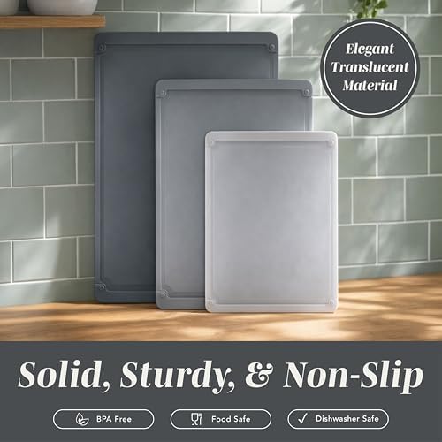 COOK WITH COLOR Extra Large Cutting Board Set, Jumbo-Sized Boards with Rubber Border for Enhanced Cooking Experience, 3-Piece, Grey