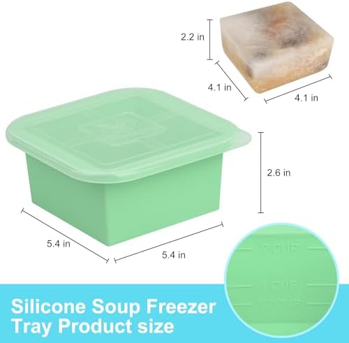 Silicone Freezer Tray with Lid 4 Pack Silicone Freezer Molds Ice Cube Tray Makes 4 Perfect 2 Cup Portions Soup Cubes Meal Prep Containers- Oven & Dishwasher Safe