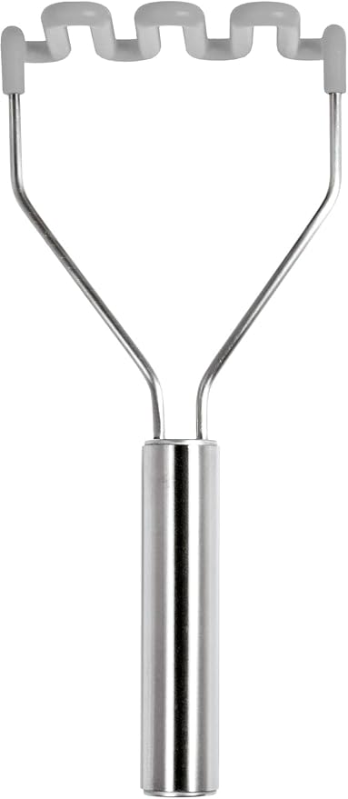 Tovolo Silicone Potato Masher Stainless Steel Handle Oyster Gray Dishwasher Safe Heat Resistant Non Scratch Handheld Coil Wire Potato Smasher for Nonstick Pans Ergonomic Kitchen Food Prep Tool