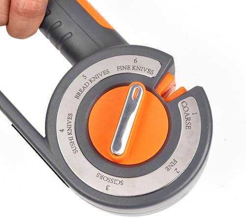 Kitchen Knife Sharpener 6 in 1 Scissor Sharpening Tool Manual Rotary System Coarse Fine Bread Blade Hone Tungsten Steel Diamond Home Cooking Accessory