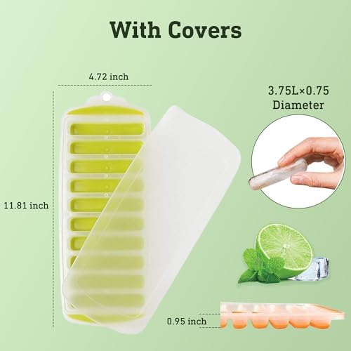 Lily's Home Water Bottle Ice Cube Tray - Silicone Ice Stick Set with Lids - 3 Skinny Reusable Trays, 30 Long Sticks for Bottles