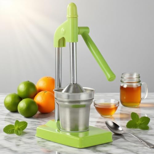 Cast Iron Juicer Hand Press, Manual Juicer Stainless Steel Lemon Squeezer, Heavy Duty Countertop Lime Citrus Crush Machine for Fresh Lemonade Orange Juice, Easy to Clean, Home, Kitchen (Green)