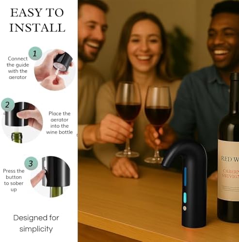 Electric Wine Aerator Dispenser Opener - Portable Accessory - Red & White Wines, Touch Activated Aeration For Wine and Spirit - Beginner and Enthusiast - Spout Pourer - Wine Gifts (BLACK)