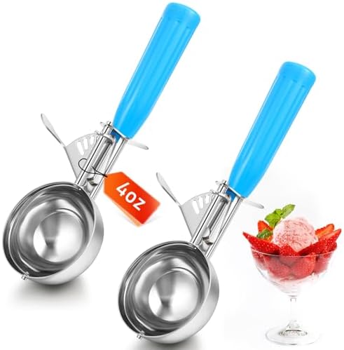 Reallnaive 2 Pcs Ice Cream Scooper with Trigger, 4 oz, Blue
