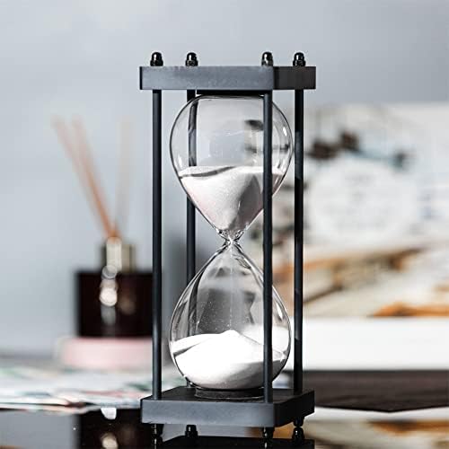 SAMLONG Large Hourglass Timer 60 Minute, Black Wooden Sandglass, White