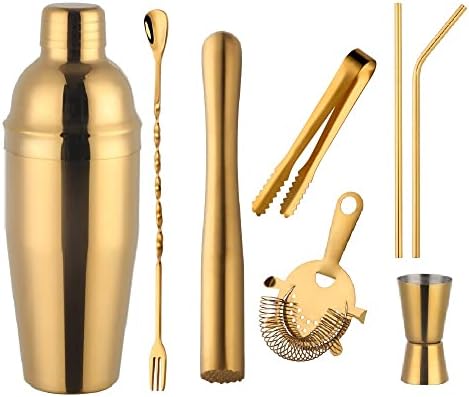 Buyer Star Bar tool set, Gold Martini Shaker,Bartender Kit, Juice Shaker, Fast Cooling Drink,25oz 8-piece Cocktail Shaker Drink Bartender Stick Tool Set