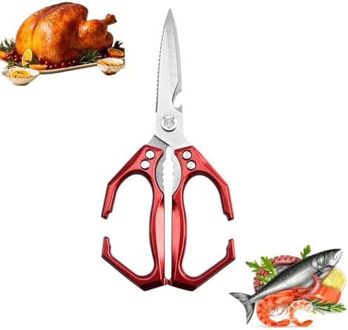 【Upgraded All-Metal Ergonomic 】Heavy Duty Kitchen Scissors All Purpose Cooking Shears for Food Poultry, Meat, Fish, Vegetables, Rust-Proof, Dishwasher Safe