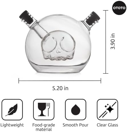 OTOTO 2-in-1 Glass Oil and Vinegar Cruet - Skull Oil Dispenser and Vinegar Bottle, Salad Dressing Dispenser, Bread Dipping, Spooky Kitchen Gifts, Unique Kitchen Gadgets (Skully-Olio)