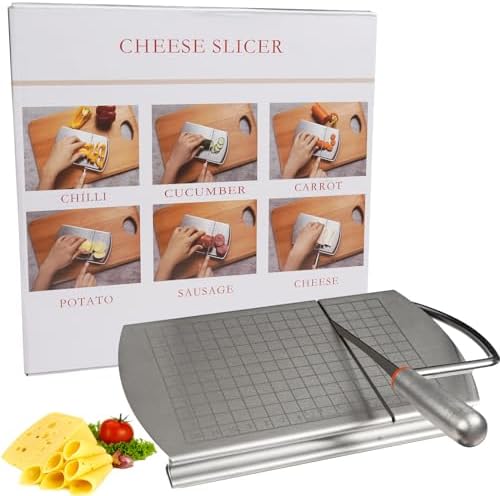 Cheese Slicer, Multipurpose Stainless Steel Cheese Slicers for Block Cheese with Sharp Blade and Scale, Cheese Cutter for Cheese, Butter, Sausage Ham, Cucumber and More