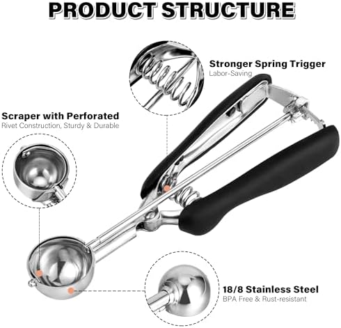 Cookie Scoop 1 Tbsp for Baking, Professional Stainless Steel Ice Cream Scoop 35mm, Melon Baller Meatball Scoop, Good Soft Grips, Quick Trigger Release, 15ml (1 Tablespoon)