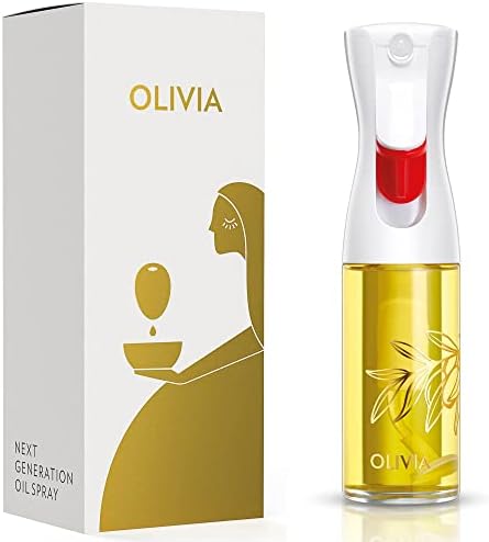 OLIVIA SIGNATURE Advanced Kitchen Oil Sprayer with Flairosol Technology, Fine Mist & Portion Control, Refillable Glass Olive Oil Cooking Spray Bottle for Air Fryer, Salad, BBQ, 130ml (Golden Leaves)