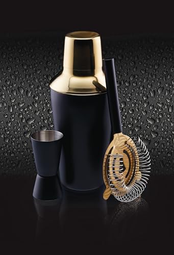 KitchenCraft BarCraft Luxury Stainless Steel Cocktail Making Kit - Brass Finish (3-Piece Gift Set)