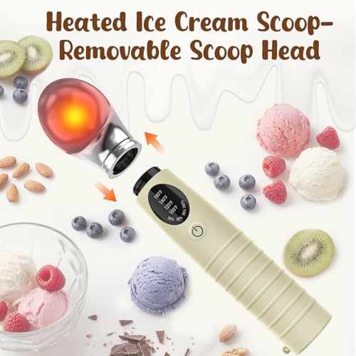 Jripae Electric Heated Ice Cream Scoop with Removable Dishwasher Safe Head