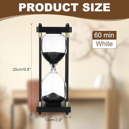 PATIKIL Large Decorative Sand Timer, 60 Minutes Wood Hour Glass Timer Modern Wooden Hour Glass for Cooking Game Office Classroom Kitchen Home, Black(Style 1)