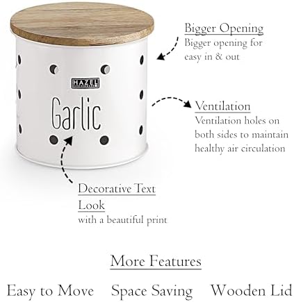 HAZEL Garlic Storage Container for Kitchen | Garlic Container for Storage, White