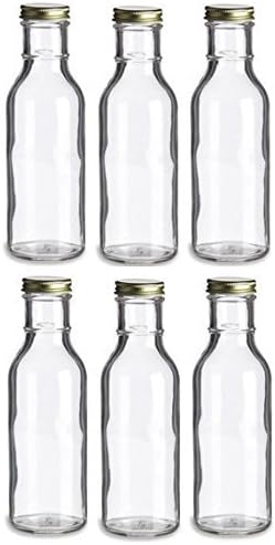 Nakpunar 6 pcs 12 oz 250 ml Wide Mouth Empty Glass Bottles with Gold lids for Oil, Sauces, Milk, Water, Beverages (6, Gold Metal)