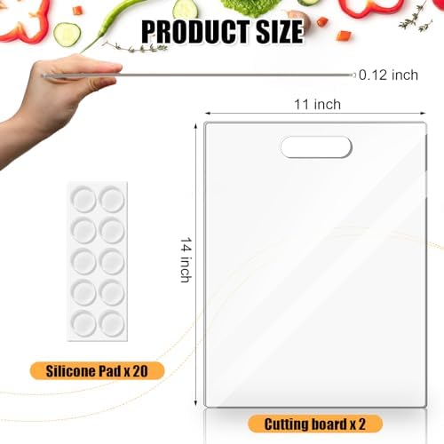 Tioncy 2 Pcs Acrylic Cutting Boards 11 x 14 Inch Clear Cutting Plates for Kitchen Counter Non Slip Chopping Boards with Handle and Anti Slip Silicone Feet Clear Tray for Kitchen Countertop Protection