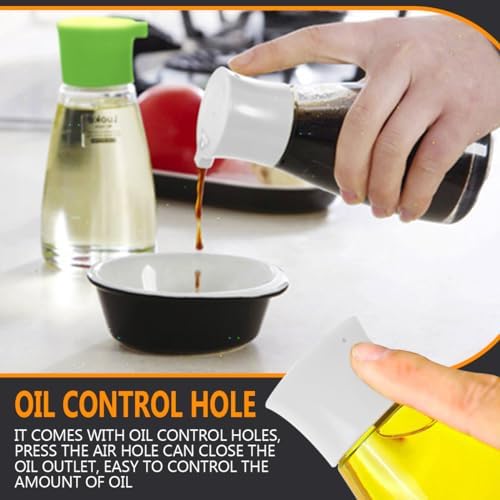 2Pcs Oil Vinegar Dispenser Set Glass Oil and Vinegar Dispenser Clear Oil Dispensing Bottles Seasoning Bottle for Kitchen Cooking Barbecue Supply (White&Green)