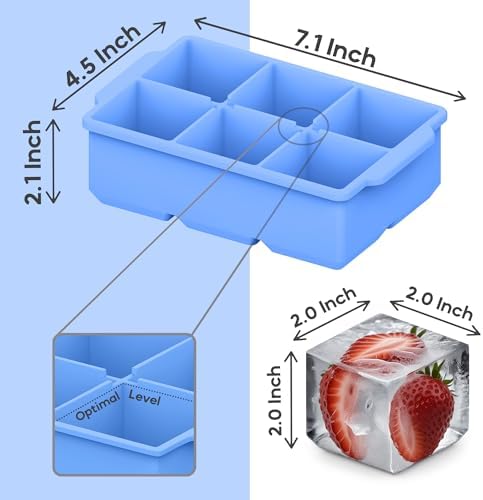 KitchFort® Large Silicone Ice Cube Tray (3-Pack) - 2" Big Ice Mold with Lid