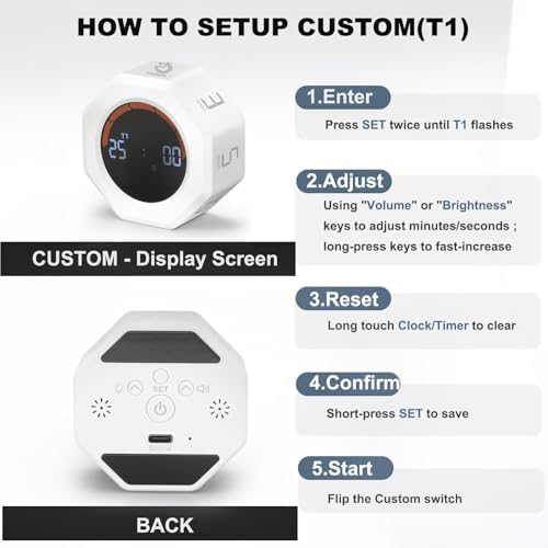 Small Productivity Timer, Pomodoro Timer with 5 Presets (White)