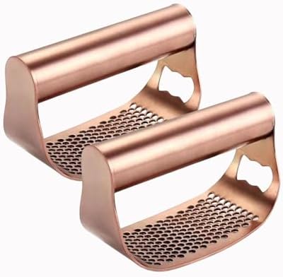 Garlic Press Rocker, Crusher Grinder Masher Bottle opener, Portable Manual Stainless Steel Wide Handle Garlic Crusher with Peeler(Style2-2pcs Gold)