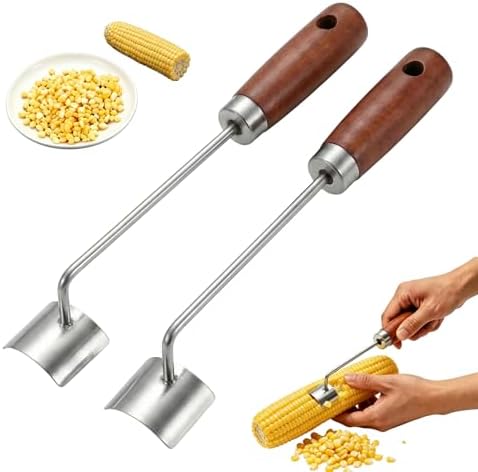 Corn Peeler 2026 Upgrade,Stainless Steel Curved Blade Corn Cob Stripper with Wooden Handle, Ergonomic Kernel Remover for Fresh, Cooked, or Frozen Corn(2pcs）