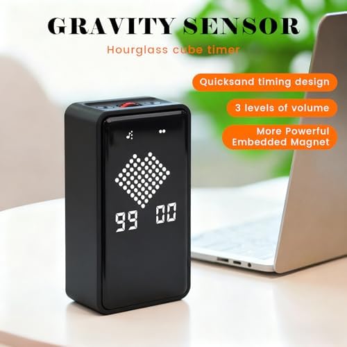 Digital Hourglass Timer, Magnetic Visual Focus Timers with Adjustable Alarm Volume & LED Display, Desk Flip Timer for Study,Work, Kitchen