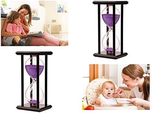 Lodunsyr 30 Minutes Hourglass Sandglass Timer Sand Timer Clock 30 Min Wooden Frame Home Decoration Office Ornament Wooden Frame Kitchen Timer Purple