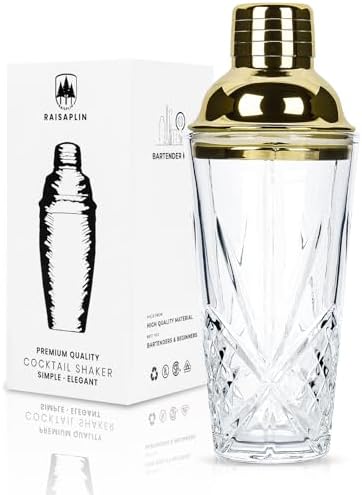 Glass Cocktail Shaker Set with Built-in Strainer - 14 ounces Martini & Margarita Mixer Bartender Tools for Whiskey, Beverages, Coffee, Durable Crystal clear Shaker Cup for Party, Home Bar & Gifts