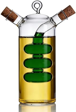 ELETON 2 in 1 Oil Dispenser,Glass Cruet with Triple-Bubble Inner Chamber