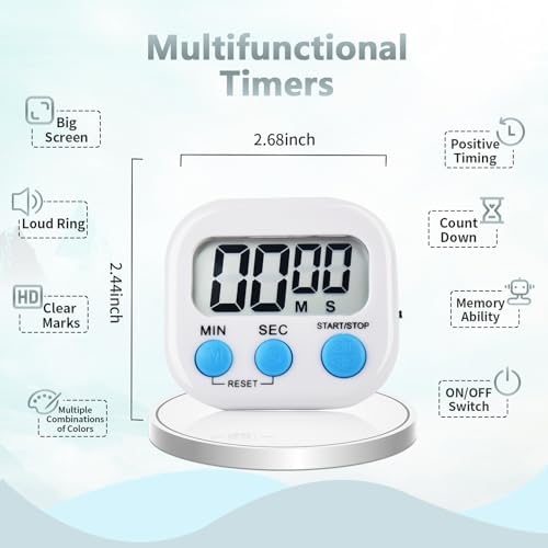 4 Pack White Digital Kitchen Timer Magnetic Digital Timer with Big Display Loud Ring Cooking Timers for Cooking, Game, Gym, Break Time, Classroom (4, White)