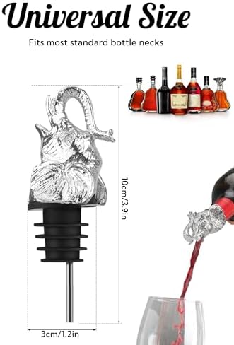 Elephant Wine Bottle Pourer – Animal Liquor Pour Spout, Drip-Free, Universal Fit Stopper with Leak-Proof Silicone, Zinc Alloy Head & Stainless Tube for Wine Whiskey Tequila, Bar & Gift for Wine Lovers