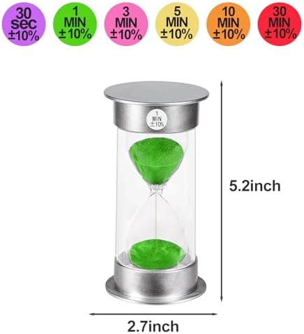 SuLiao Hourglass Sand Timer 30Sec 1 3 5 10 30 Minutes Set, Plastic Large Unbreakable Sand Watch Clock, Colorful Hour Glass Sandglass for Kids, Classroom, Games, Kitchen（Pack of 6）