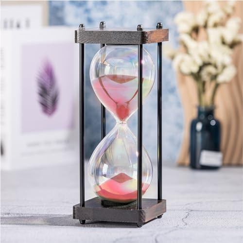 Rainbow Hourglass Timer 60 Minute, Wooden Sand Timer, Red