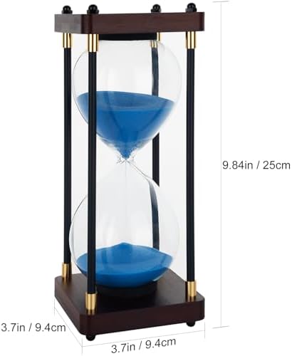 Large Sand Hourglass Timer, Vintage Wooden Sand Timer 60 Minutes, Glass Sand Clock Minutes with Wooden End Caps, Sand Timers for Games Classroom Home Office Kitchen Use (Blue Sand)