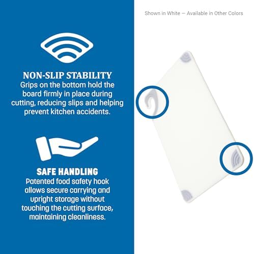 San Jamar Saf-T-Grip Plastic Cutting Board with Safety Hook, 12" x 18" x 0.5", Red