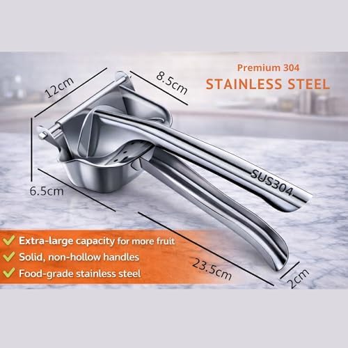 Large Lemon Squeezer Stainless Steel - Easy Squeeze Heavy Duty Lemon Juicer Hand Press - Ergonomic Citrus Squeezer & Fruit Juicer for Small Oranges, Lemons, & Limes - Easy to use and clean