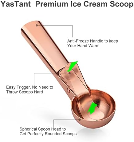Premium Ice Cream Scoop with Trigger Ice Cream Scooper Stainless Steel, Heavy Duty Metal Icecream Scoop Spoon Dishwasher Safe, Perfect for Frozen Yogurt, Gelatos, Sundaes, Medium Rose Gold