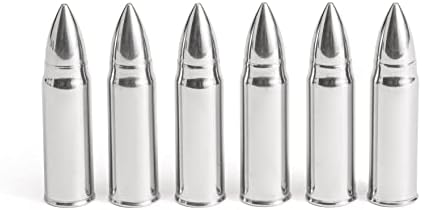 Outset Stainless Steel Whiskey Stone Set, 6 Ammo Shaped with Case
