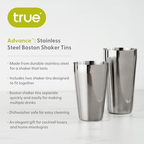 True Advance Boston Cocktail Shaker Set, 18 oz & 25 oz Stainless Steel Shaker Tins for Margaritas, Espresso Martinis, Cosmopolitans, Bartender Gifts, Drink Mixer, Home Bar Tools, Set of 2