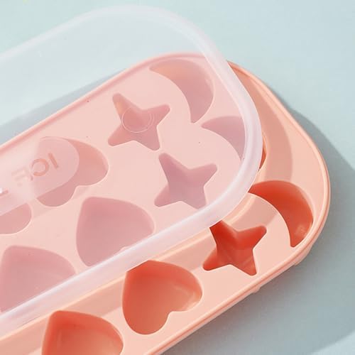 2 Pcs Silicone Ice Cube Trays, Moon, Star and Heart Shapes with Lids