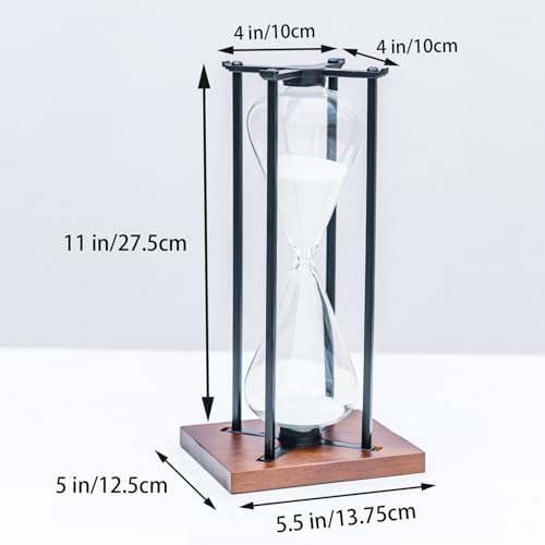 Large Black Iron Craft Hourglass Timer 60 Minutes,Modern Hour Glass Timers Gift for Men & Women, Sand Timer for Kitchen Home Office Desk Deco (White)
