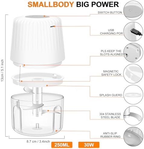 250ML Garlic Chopper, Electric Garlic Mincer, Mini Food Processor