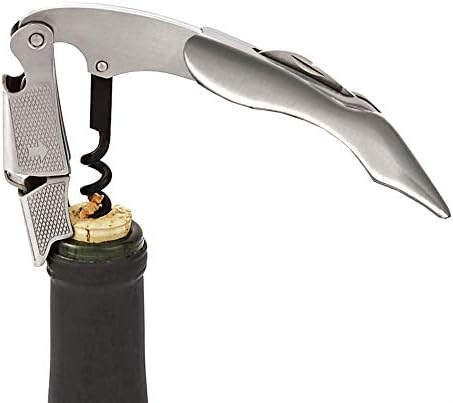 True Sommelier Waiters Corkscrew Wine Opener, Stainless Steel with Built-in Bottle Opener and Sharp Foil Cutter for Bartenders, Home Bar, Kitchen, Travel, Gifts for Wine Lovers, Set of 1, Silver
