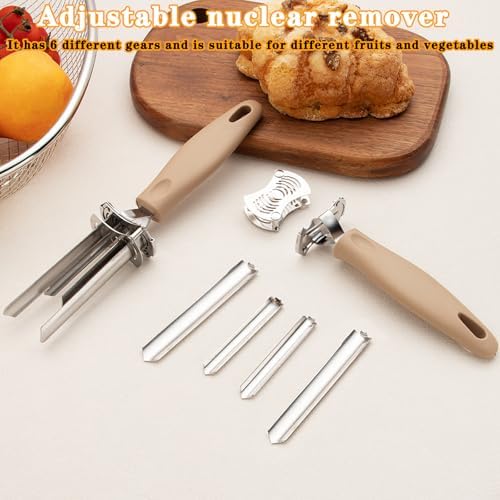 6-Size Adjustable Fruit & Vegetable Corer - Upgraded Stainless Steel Seed Remover Tool for Peppers, Tomatoes, Apples, Pumpkins | Kitchen Gadget with Ergonomic Design