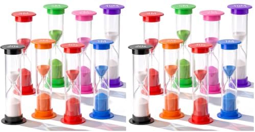 3 otters Multi-Time Sand Timer Set, 8PCS Colorful Hourglass Timers for Classroom 20sec/30sec/1min/2min/3min/4min/5min/10min for Brushing Teeth Cooking Office Timing Task (Pack of 2)
