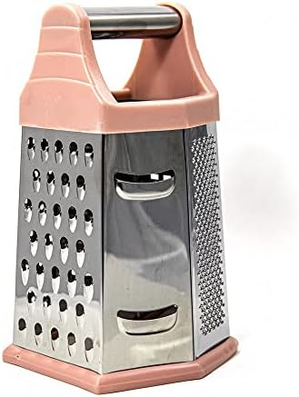 Beille 6 Side Stainless Steel Grater Top Handle Zester Slicer 7.75 Inch, Pink